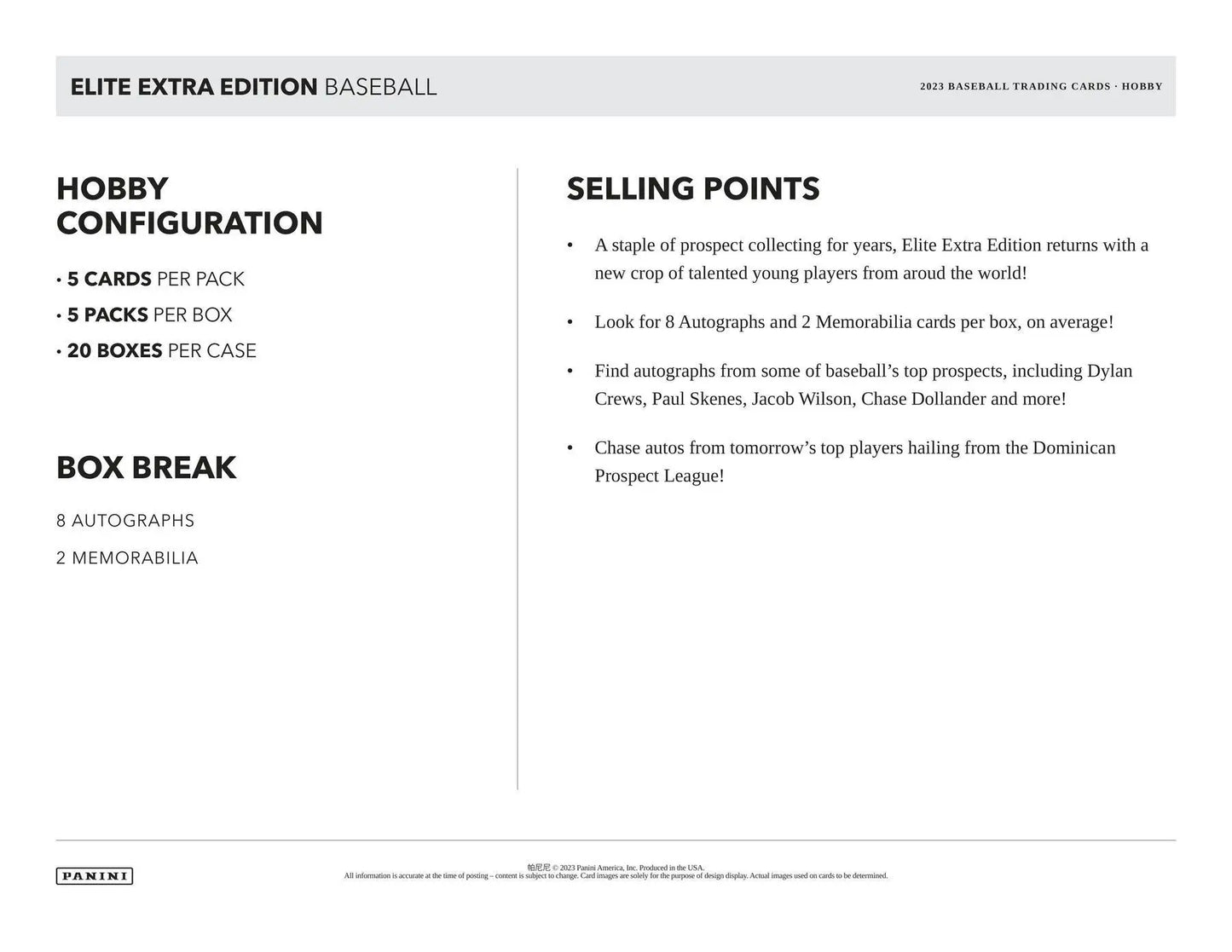 Elite Extra Edition Baseball Hobby Box showcasing memorabilia cards and 2023 Extra Edition baseball