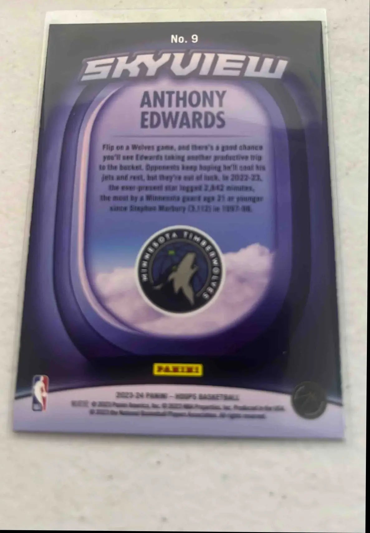Panini Hoops Anthony Edwards Skyview trading card from 2023-24 series, numbered 9