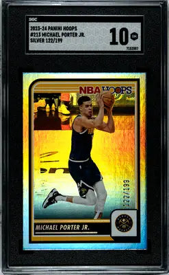 2023 Panini Hoops Michael Porter Jr. Silver basketball card graded 10, numbered 122/199