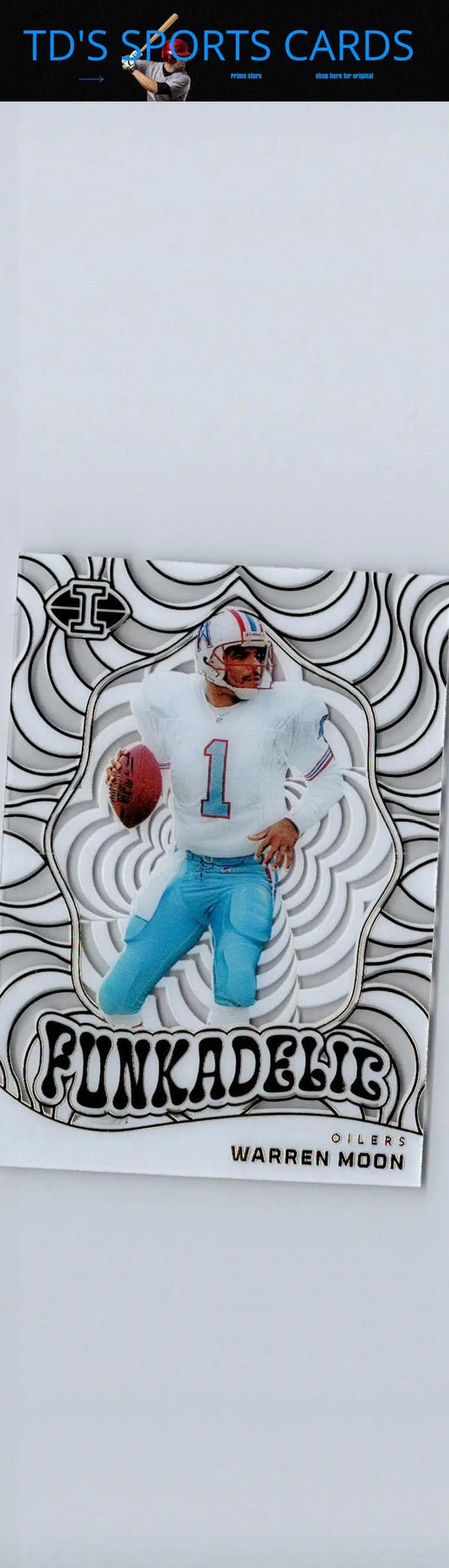 White and black Warren Moon football trading card from Panini Illusions Warren Moon Funkadelic