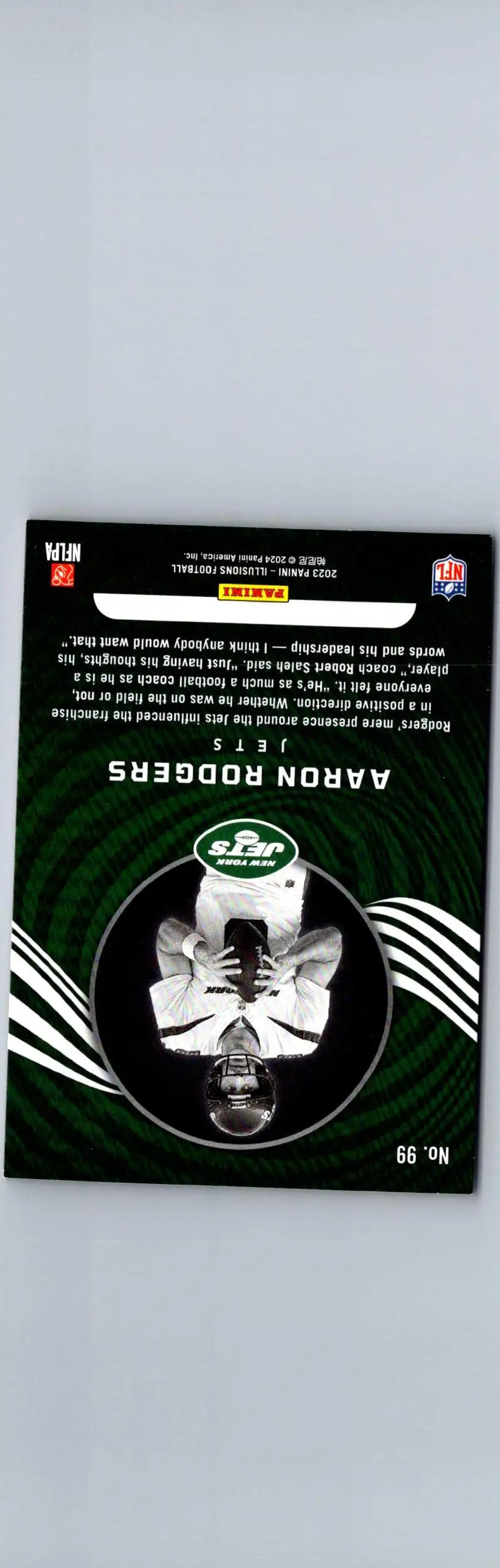 Football trading card of Aaron Rodgers from 2023 Panini Illusions Rodgers Pink Trophy Collection