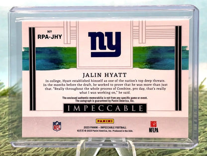 Jalin Hyatt football card from Panini Impeccable Football 2023 NY Giants RPA /49