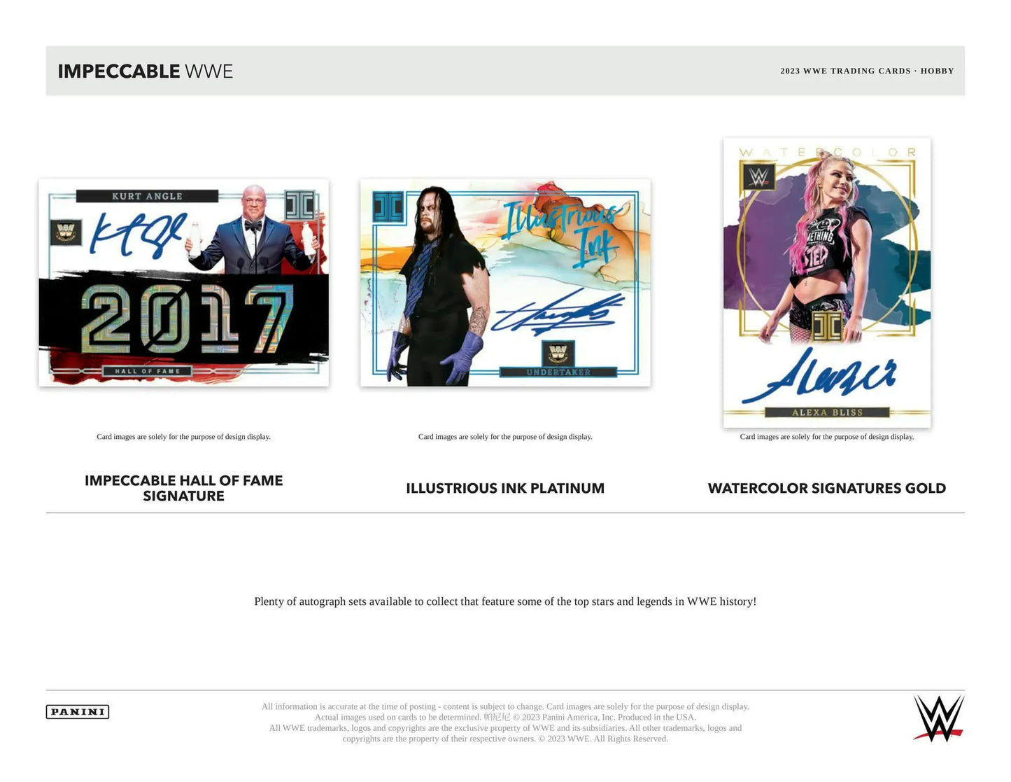 WWE trading cards from the 2023 Panini Impeccable WWE Wrestling Hobby Box with jumbo memorabilia
