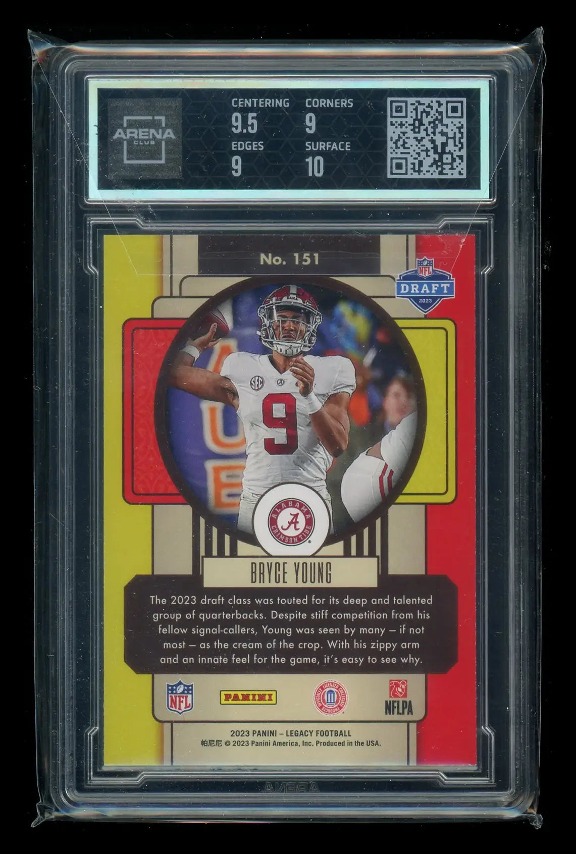 Graded Bryce Young football trading card from Panini Legacy Bryce Young series