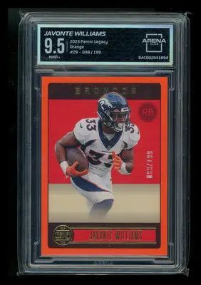 Panini Legacy Orange Javonte Williams football card 2023 Mint 9.5 numbered 099/199