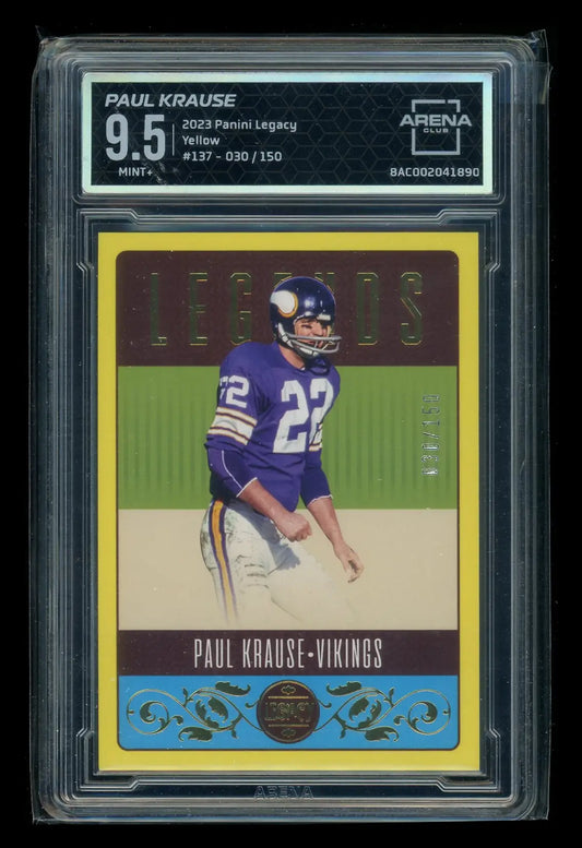 Graded football trading card of Paul Krause from Panini Legacy Yellow series