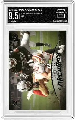 Graded Christian McCaffrey trading card from 2023 Panini Luminance Christian collection