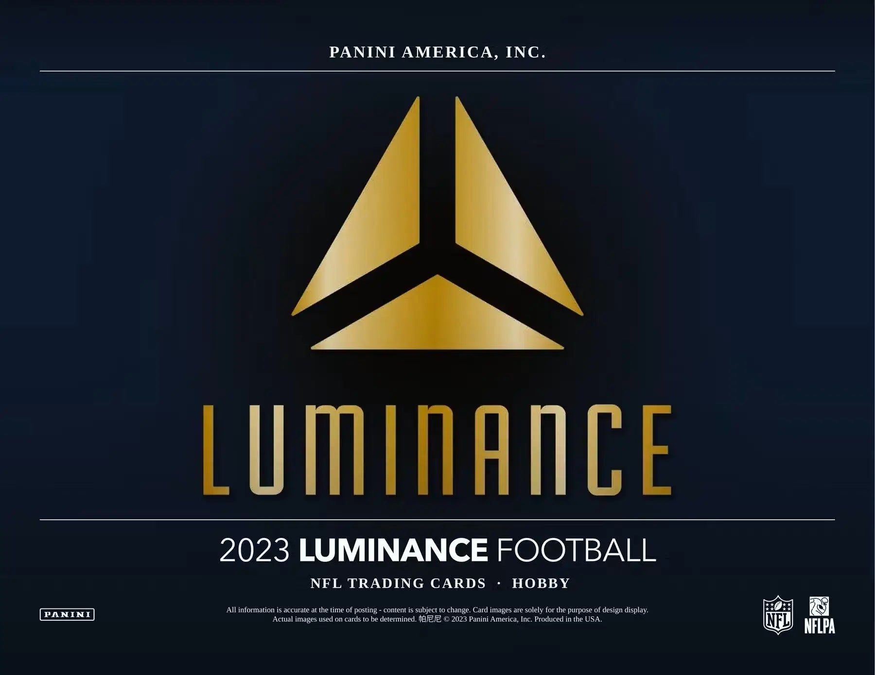 Promotional material for 2023 Luminance Football NFL trading cards with base luminance and rookie luminance elements