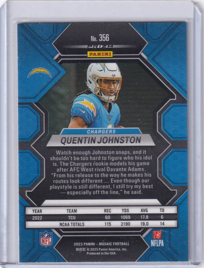 2023 Panini Mosaic #356 Quentin Johnston - Los Angeles Chargers - Football Card