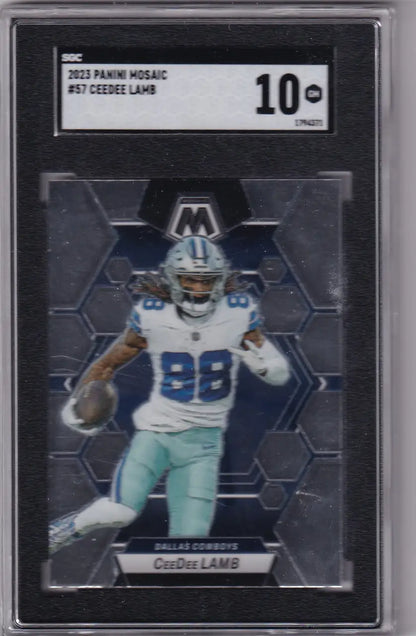 Graded CeeDee Lamb SGC 10 football card from 2023 Panini Mosaic Dallas Cowboys