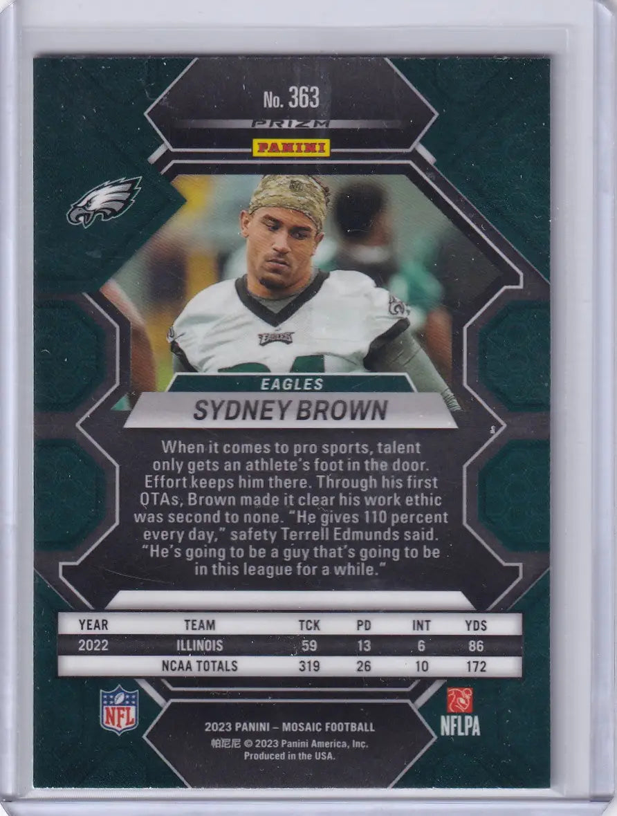 2023 Panini Mosaic Green Prizm #363 Sydney Brown - Philadelphia Eagles - Trading Cards