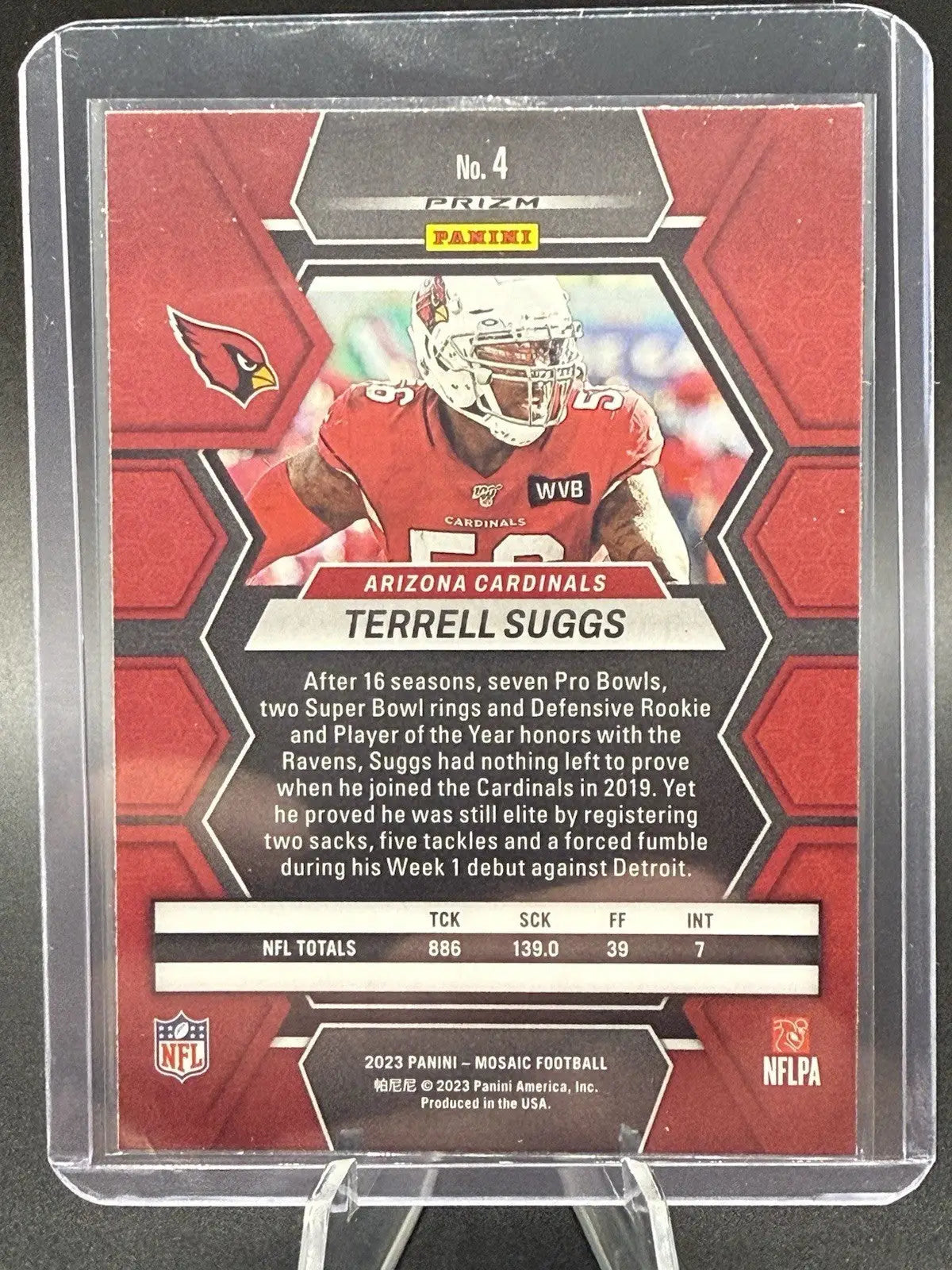 2023 Panini Mosaic Terrell Suggs #4 Red Sparkle Prizm Cardinals color match card