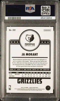 Graded Ja Morant Memphis Grizzlies basketball card from 2023 Panini NBA Hoops series