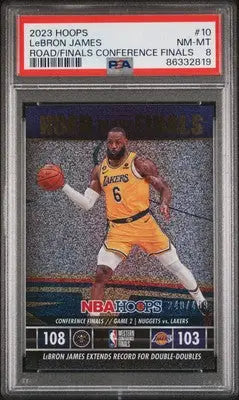 Graded LeBron James PSA 8 basketball card from Panini NBA Hoops Conference Finals series