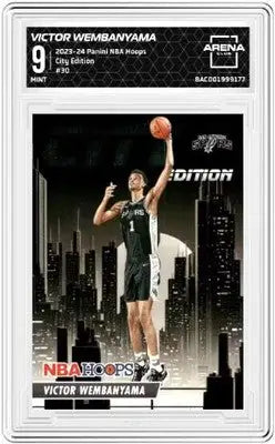 Basketball card of Victor Wembanyama from 2023 Panini NBA Hoops City Edition series