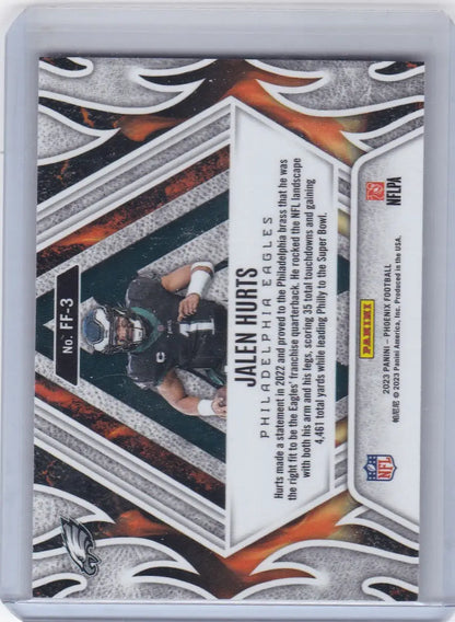Panini Phoenix Jalen Hurts Philadelphia Eagles trading card 2023 Fire Forged #FF-3