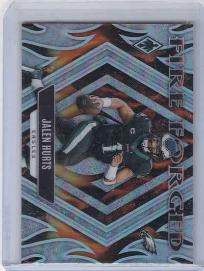 Jalen Hurts Philadelphia Eagles Fire Forged football trading card from Panini Phoenix 2023