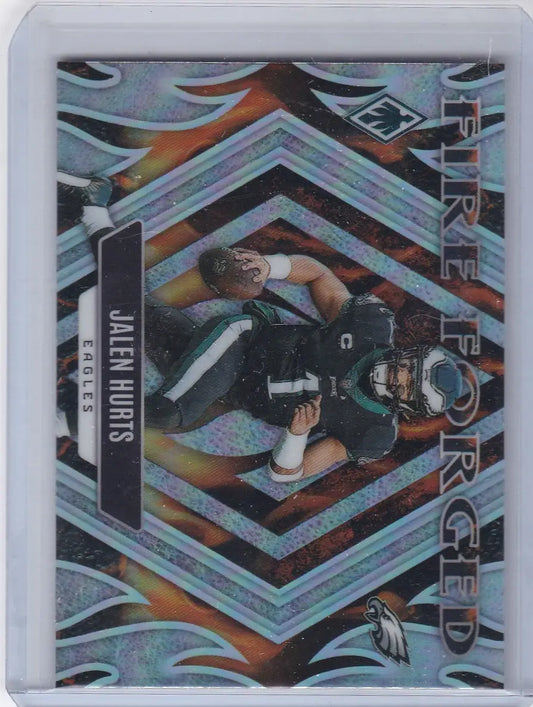 Jalen Hurts Philadelphia Eagles Fire Forged football trading card from Panini Phoenix 2023