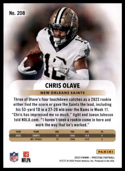 2023 Panini Prestige Chris Olave NFL football card featuring New Orleans Saints player