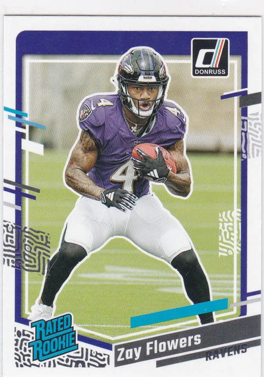 Zay Flowers football card from 2023 Panini Prizm RC Baltimore Ravens collection