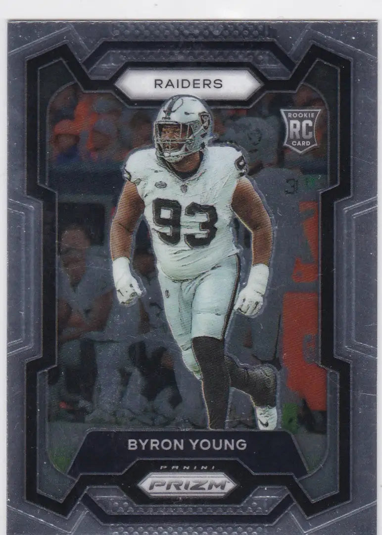 Byron Young rookie card from Panini Prizm featuring Los Angeles Raiders football card set