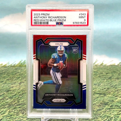Graded Anthony Richardson 2023 Panini Prizm Red, White, and Blue Prizm Football Card PSA 9