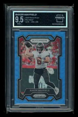 Graded Baker Mayfield football card Panini Prizm Blue Wave Blue Wave Baker