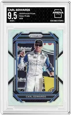 Graded Carl Edwards Prizm trading card from 2023 Panini Prizm Auto Racing collection
