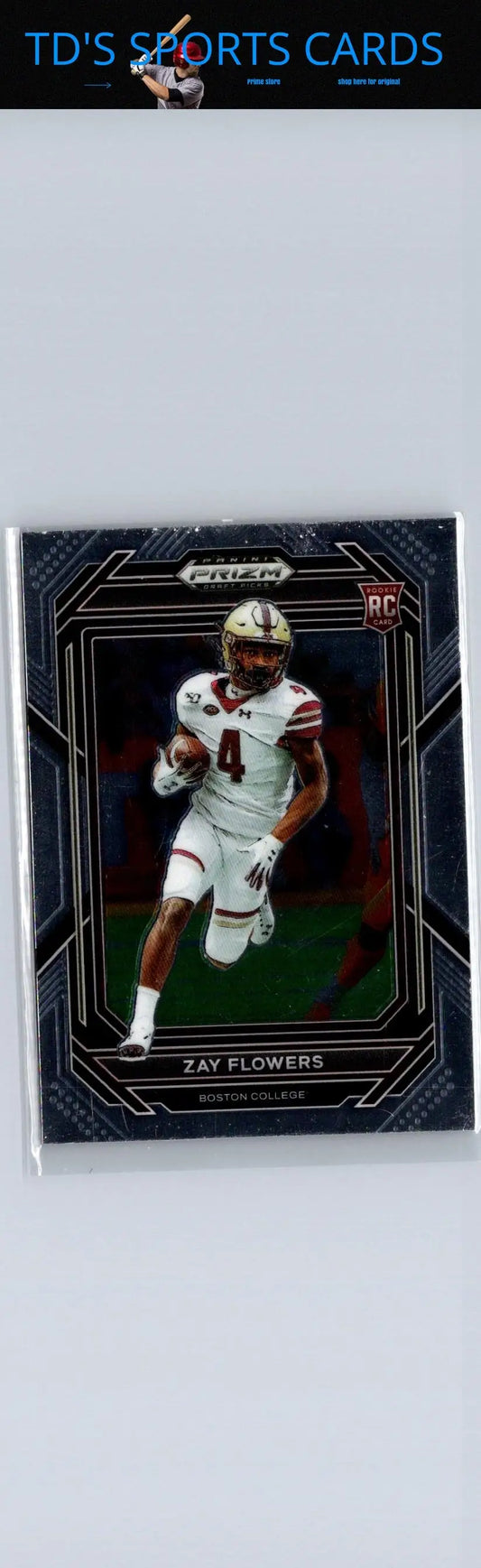 Zay Flowers football card from 2023 Panini Prizm Draft Picks #143 featuring glossy design