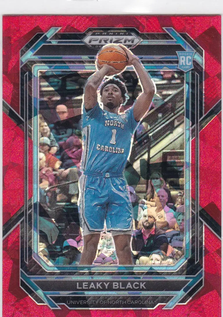 Red basketball trading card of Leaky Black in North Carolina jersey from Panini Prizm Draft Picks