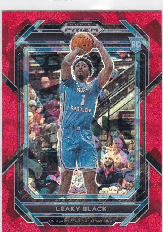 Red basketball trading card of Leaky Black in North Carolina jersey from Panini Prizm Draft Picks