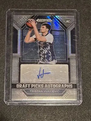 Tristan Vukcevic autographed basketball card from 2023 Panini Prizm Draft Picks series