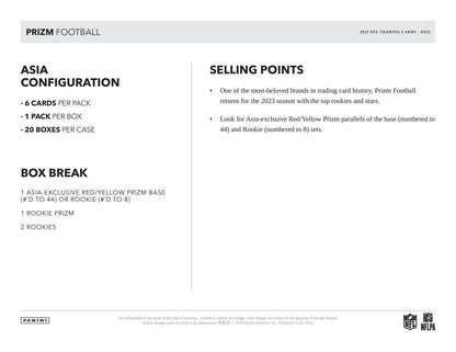 Prizm Football Asia configuration card with exclusive red yellow details in Panini Prizm Football 2023 box