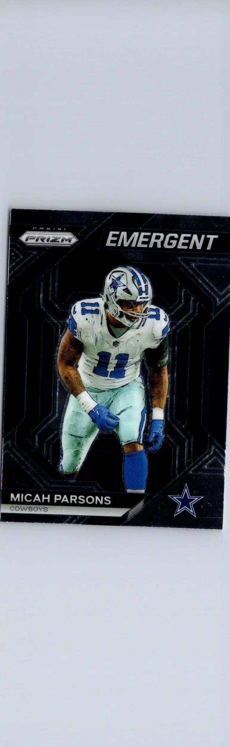 Panini Prizm Micah Parsons Emergent football trading card featuring Micah Parsons in Cowboys uniform