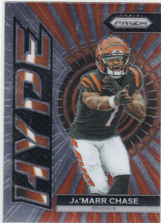 Ja’Marr Chase Hype Cincinnati Bengals football trading card from Panini Prizm 2023