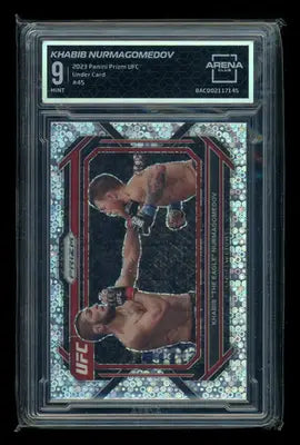 Graded Khabib Nurmagomedov UFC trading card from 2023 Panini Prizm UFC Arena Club
