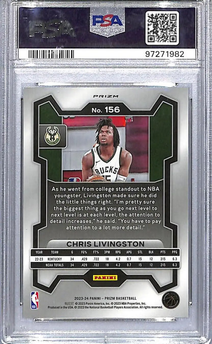 2023 Panini Prizm White Sparkle Chris Livingston NBA basketball card PSA 10 GEM MINT