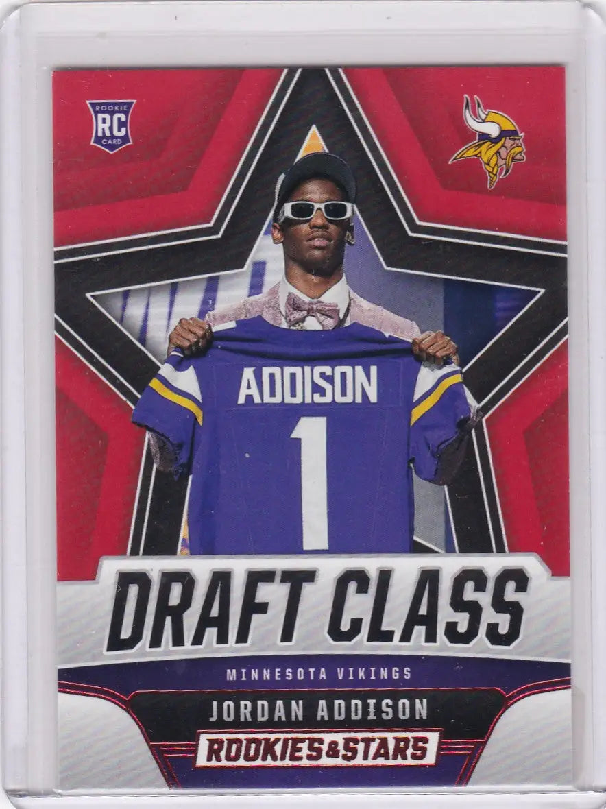 Jordan Addison RC Red football card from 2023 Panini Rookies & Stars, Minnesota Vikings
