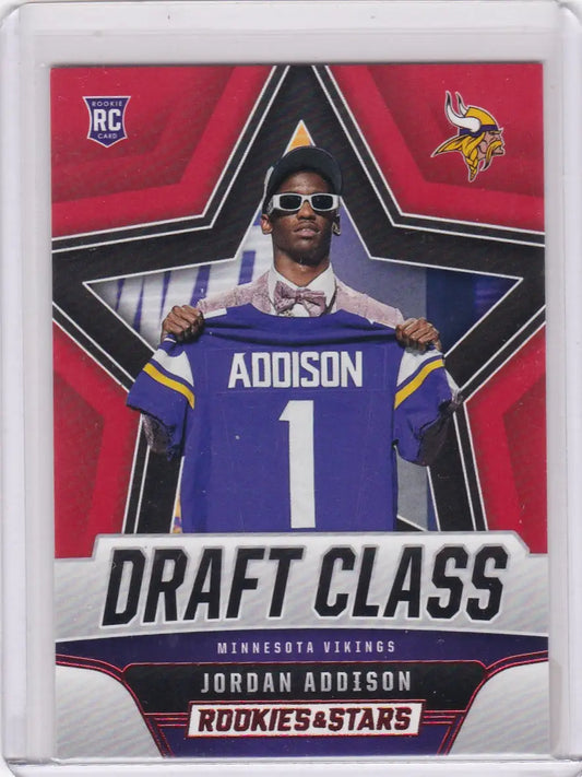 Jordan Addison RC Red football card from 2023 Panini Rookies & Stars, Minnesota Vikings