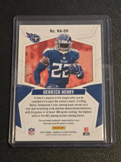Football trading card featuring Derrick Henry in Tennessee Titans uniform, 2023 Panini NFL
