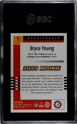 Graded 2023 Bryce Young rookie football card Panini Score Bryce Young SGC 10