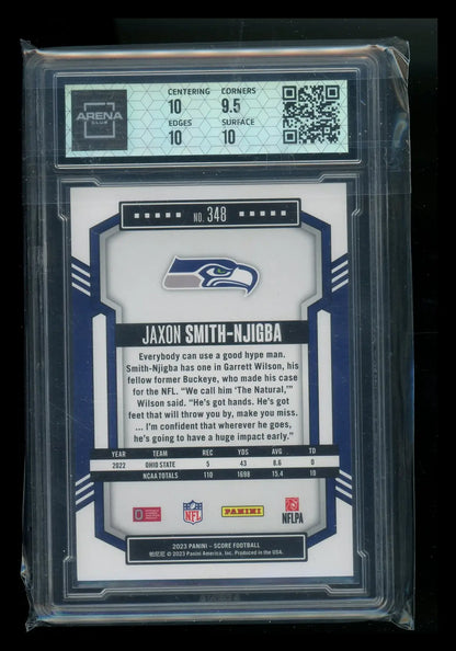 Graded Panini Score Jaxon Smith-Njigba football trading card in protective slab
