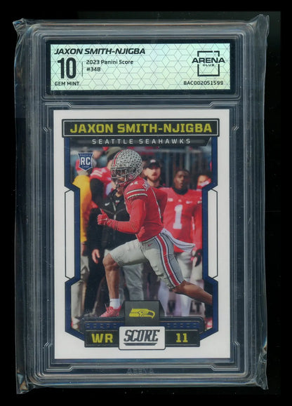 Graded Jaxon Smith-Njigba football trading card from Panini Score Arena Club 2023
