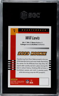 Graded 2023 Panini Score Will Levis Throwback Rookie Football Card SGC 10