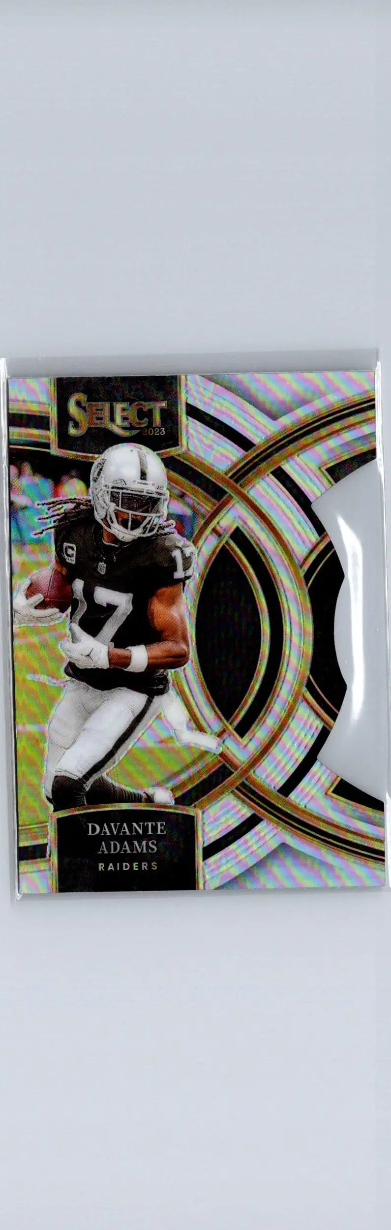 Football trading card featuring Davante Adams of the Raiders from 2023 Panini Select Adams Silver Prizms