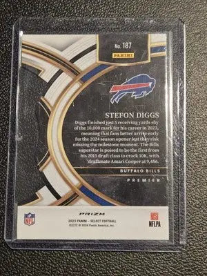 Stefon Diggs football card from 2023 Panini Select with Green and Yellow Prizms Die Cuts