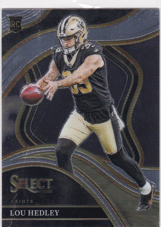 Lou Hedley Panini Select football card featuring Orleans Saints rookie memorabilia
