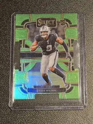 Tyree Wilson football card featuring 2023 Panini Select Neon Green Prizms Die Cuts