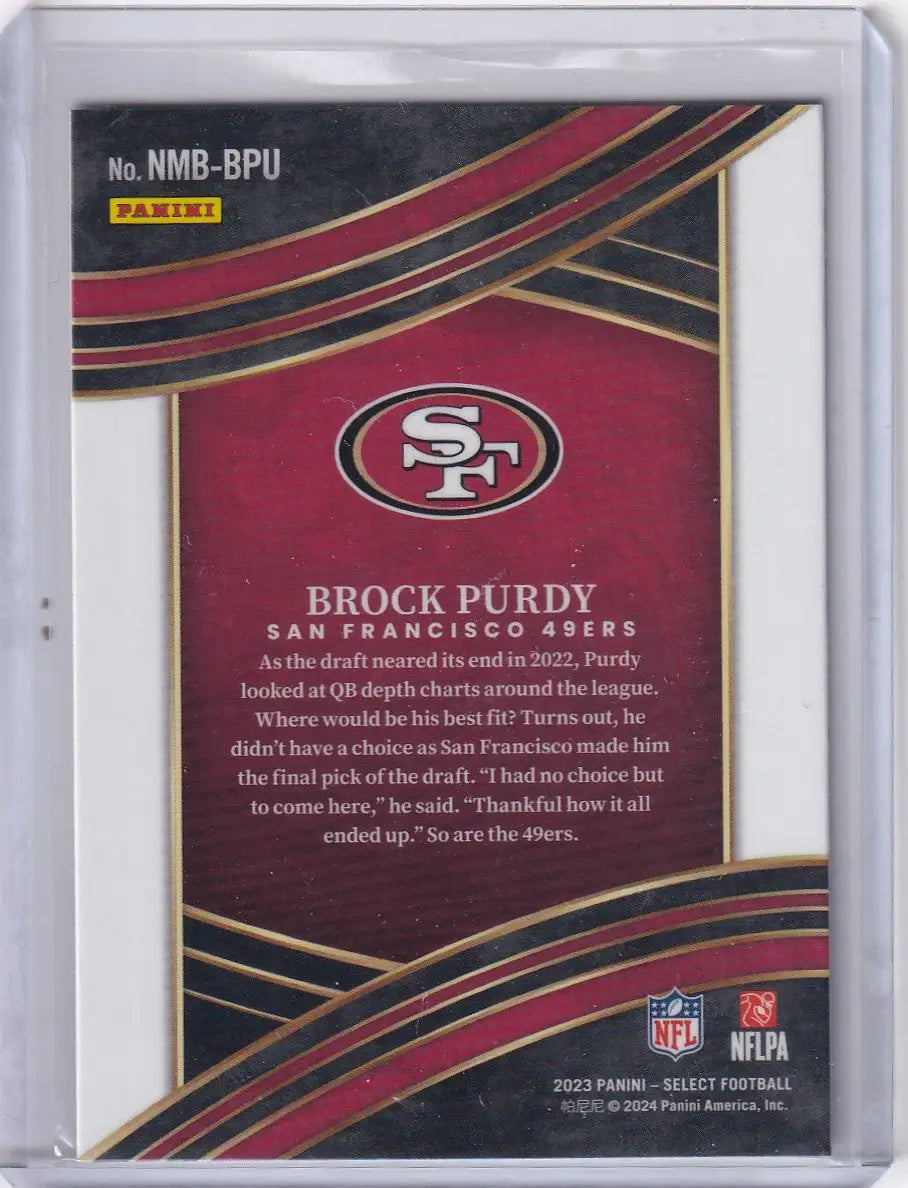 2023 Panini Select #NMB-BPU Brock Purdy - San Francisco 49ers - Trading Cards