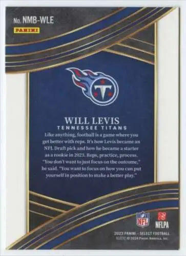Will Levis Tennessee Titans football card from 2023 Panini Select Select Numbers collection